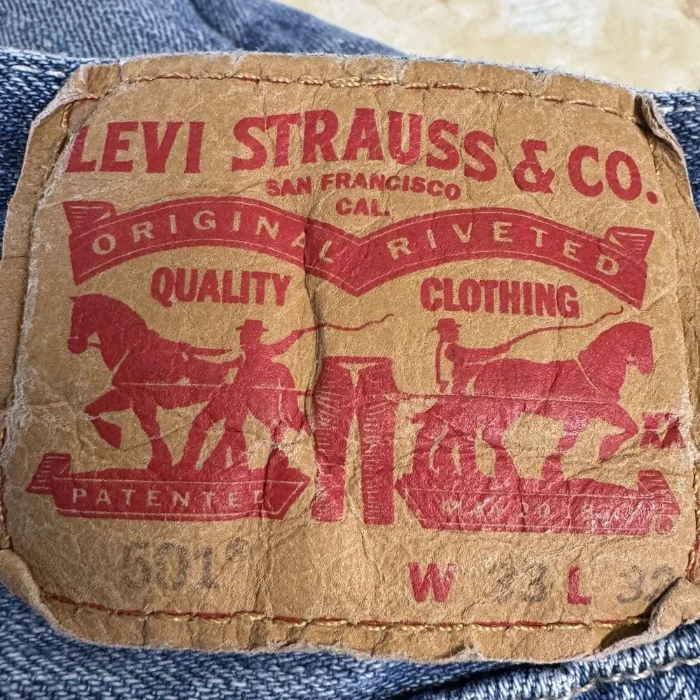 Levis 501 Button Fly Jeans Mens 33x32 Blue Denim Pants Faded Work Chore Office
